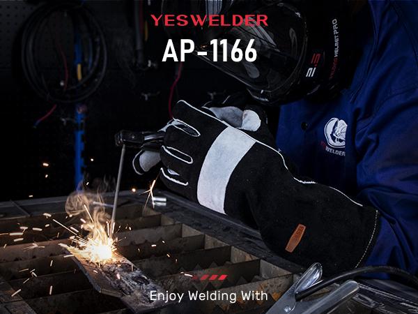 YESWELDER 16 Inches 932℉ Leather Forge MIG Welding Gloves with Kevlar Stitching & Palm Reinforcements | Heat Resistant Safety Work Gloves for Welding, Grilling & BBQ