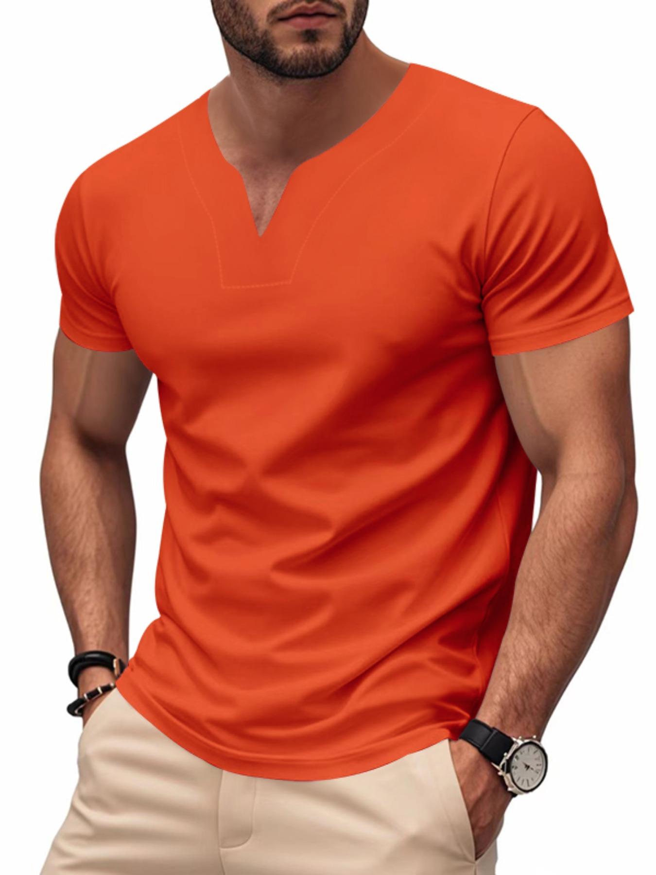 Men's Solid Color V Neck Tee, Regular Fit Casual Quick-dry Skin-friendly Short Sleeve T-shirt for Summer, Men's Top for Daily Wear, Tropical