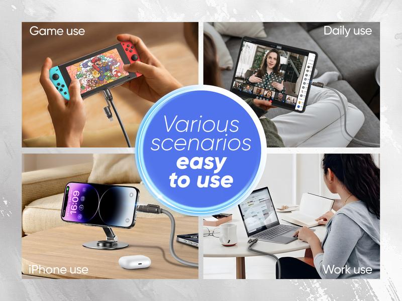 MAGIC JOHN USB Type C Charging Cable, 4 in 1 Function, 65W Fast Charging, Liquid Silicone and Aluminum Alloy Material, Braided Data Cable, Black & Gray