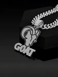Valentine's Day Gift, Hip Hop Goat Mountain Goat Full Diamond Pendant Necklace, Alloy Chain, Street Style Artisan Jewelry