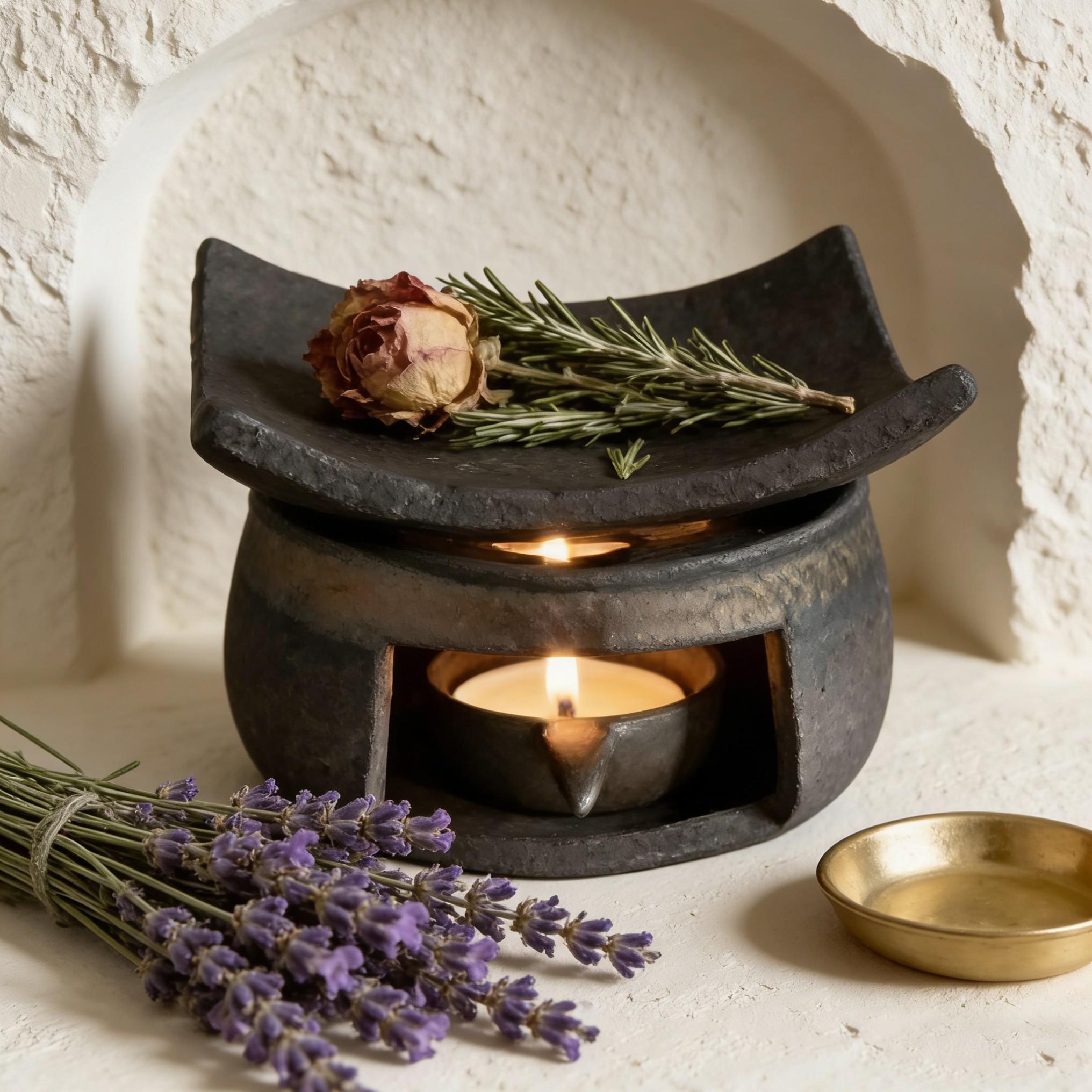 Rustic Solid Stone Texture Incense Burner, Dark Handmade Coarse Ceramic Diffuser, Home Bedroom Essential Oil Warmer, Calming Healing Atmosphere