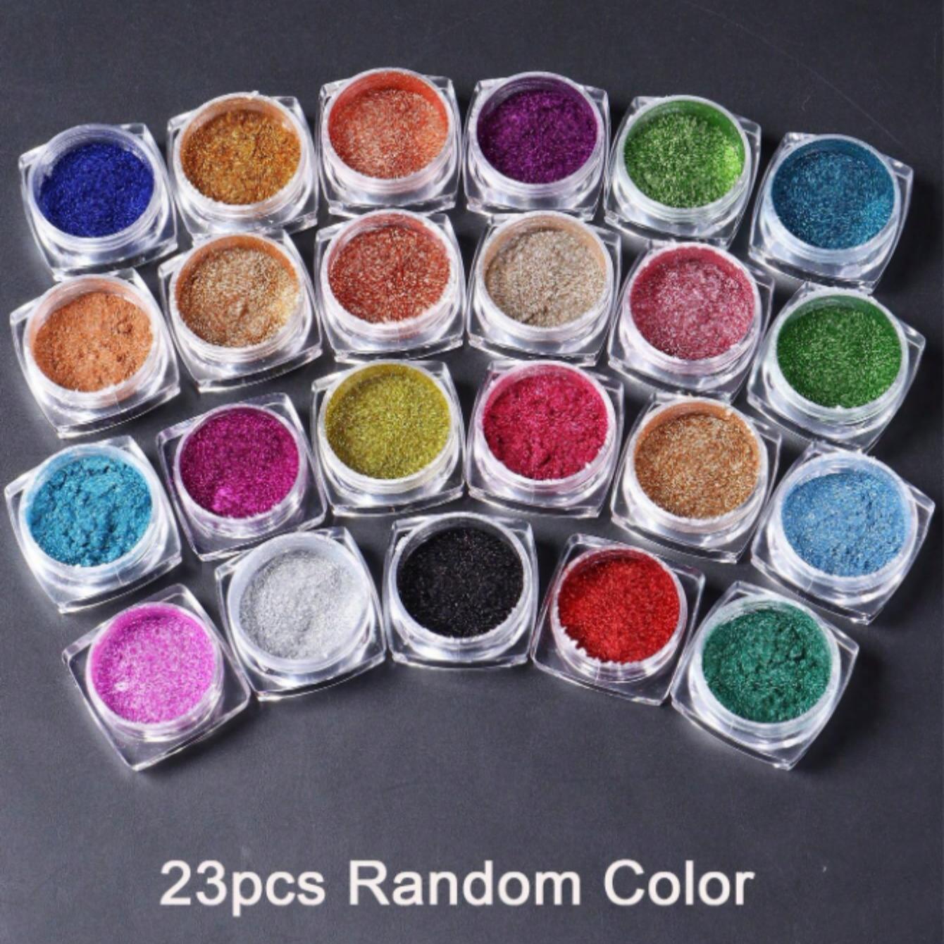 Random Color Magic Mirror Powder, 23pcs/set Metallic Chrome Mirror Nail Glitter Pigment, Luxury Parts Nail Art Decorations, DIY Nail Charms, Nail Supplies, Diy Nail Kit