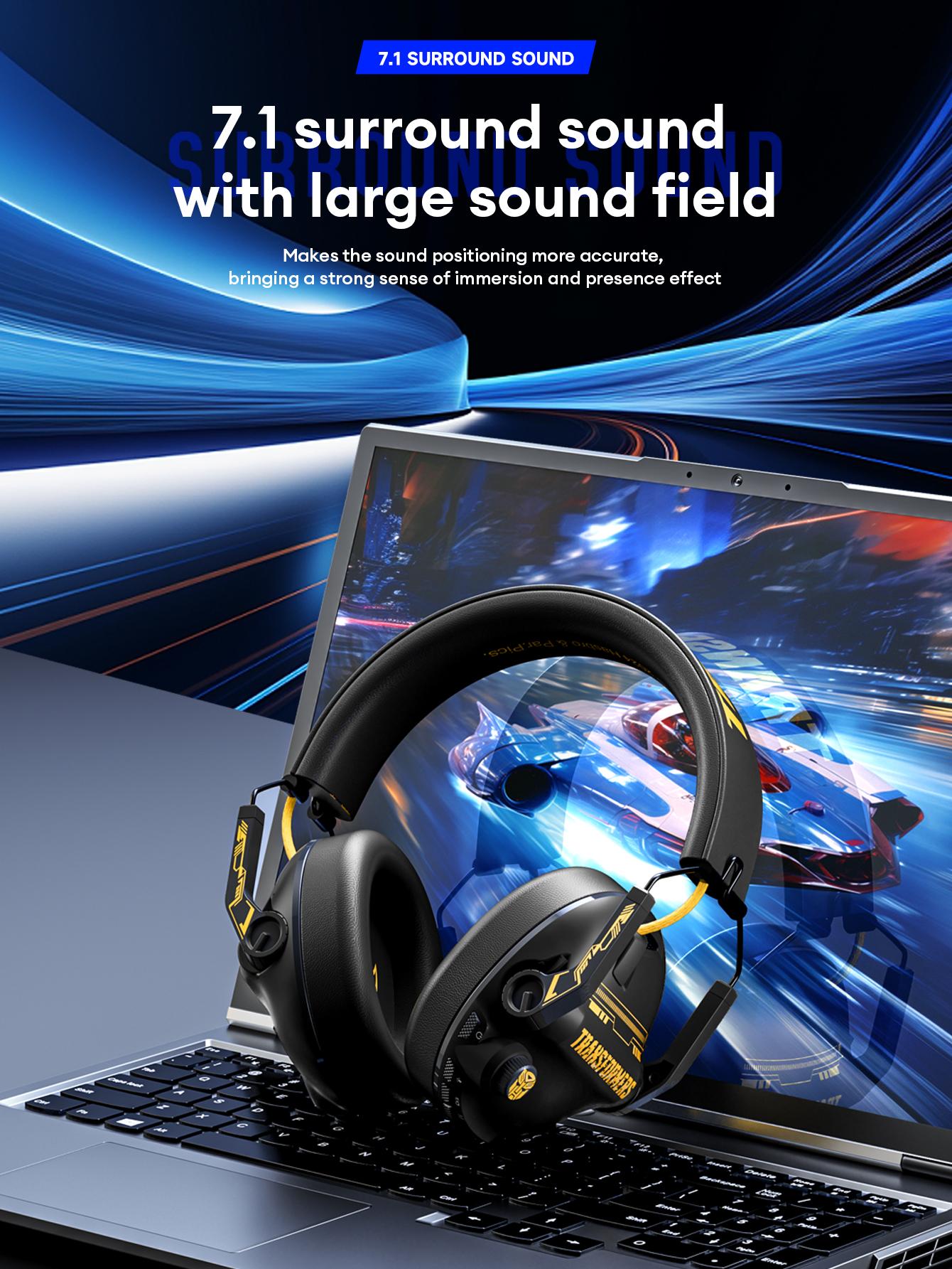 TRANSFORMERS G03 Wireless Gaming Headset with 2025 Bluetooth 6.0, Protein Leather Ear Caps for Excellent Sound Insulation, Multi-Function Button for Easy Control, Retractable High-Sensitivity Microphone, High-Performance Gaming Headphones