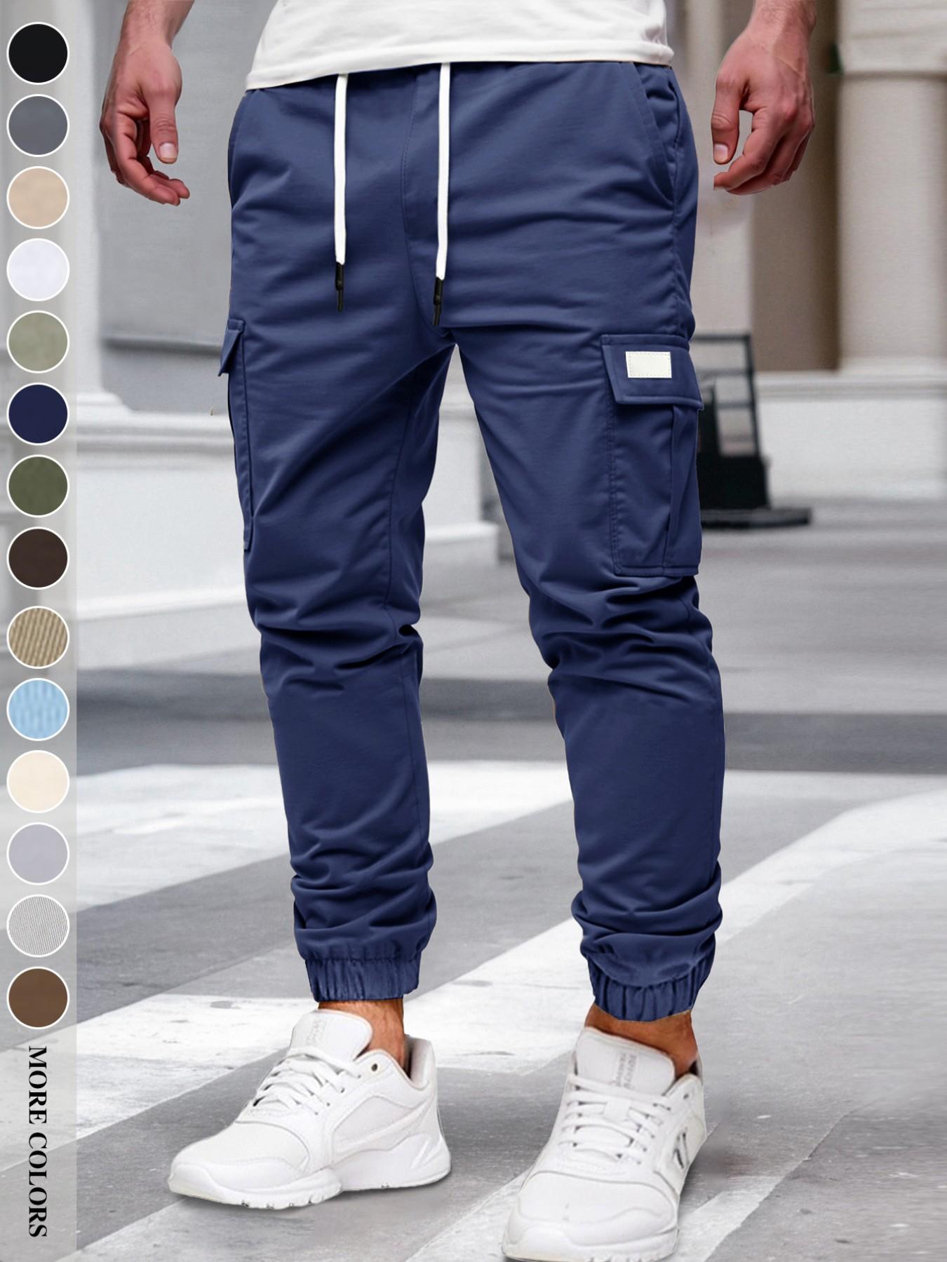 Men's Fall/Winter Everyday Urban Streetwear Cargo Jogger Pants with Cuffed Ankles and Large-Capacity Pockets, Work, Outdoor, City, Slim Fit, Trendy, Casual, Youthful, Minimalist, Versatile, Textured, Individual, Sporty