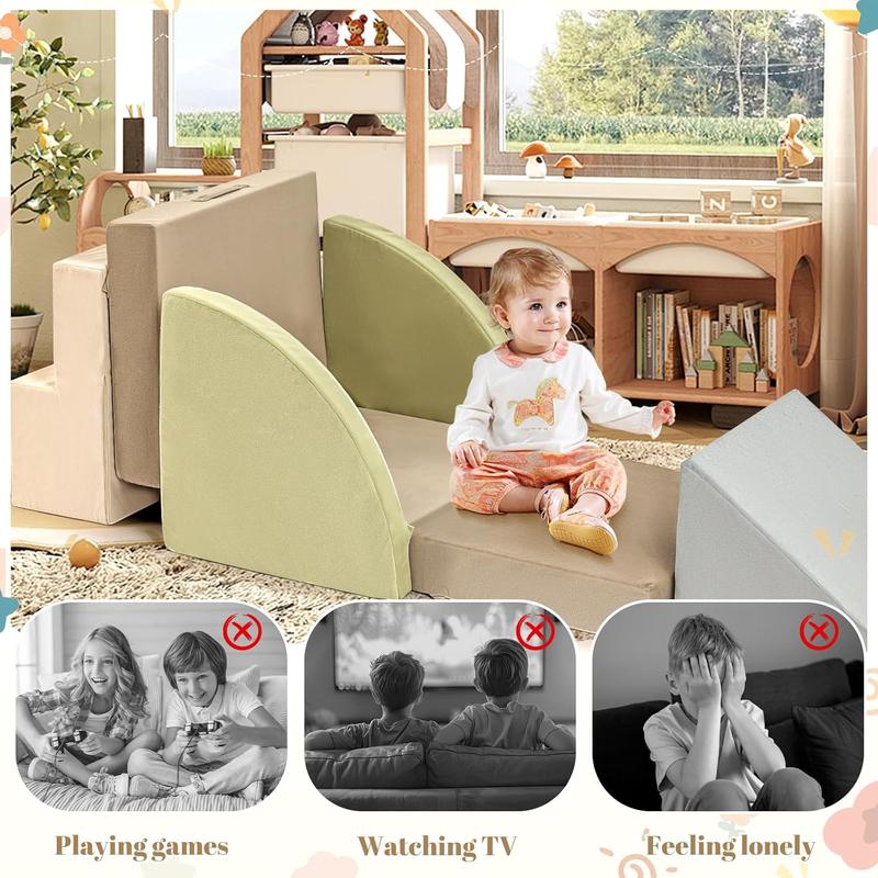 NLDD 6-Piece Toddler Climbing Toys Indoor Soft Play Baby Climbing Blocks Safe Wooden Slide Playground Equipment Durable Foam Climbing Toys for Crawling and Sliding