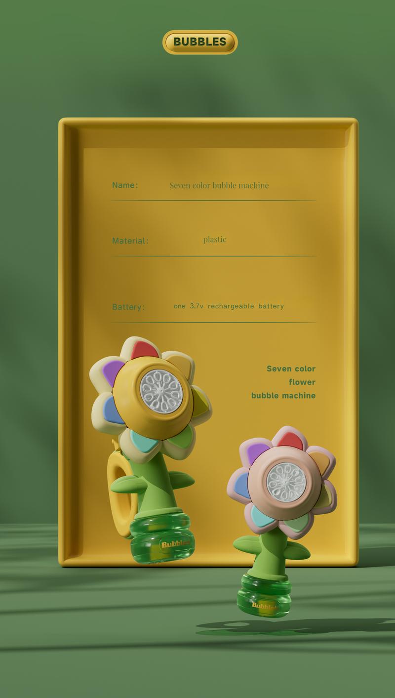 Bath toy, Summer Toy Gift for Indoor Outdoor Birthday Wedding Party,Bubble Machine for Adults Kids,Seven-color Flower Bubble Machine，Handheld Design，Night Light ，Large Bubble Output，usb rechargeable， Sunflower， Portable Round，Colorful Multifunction Play