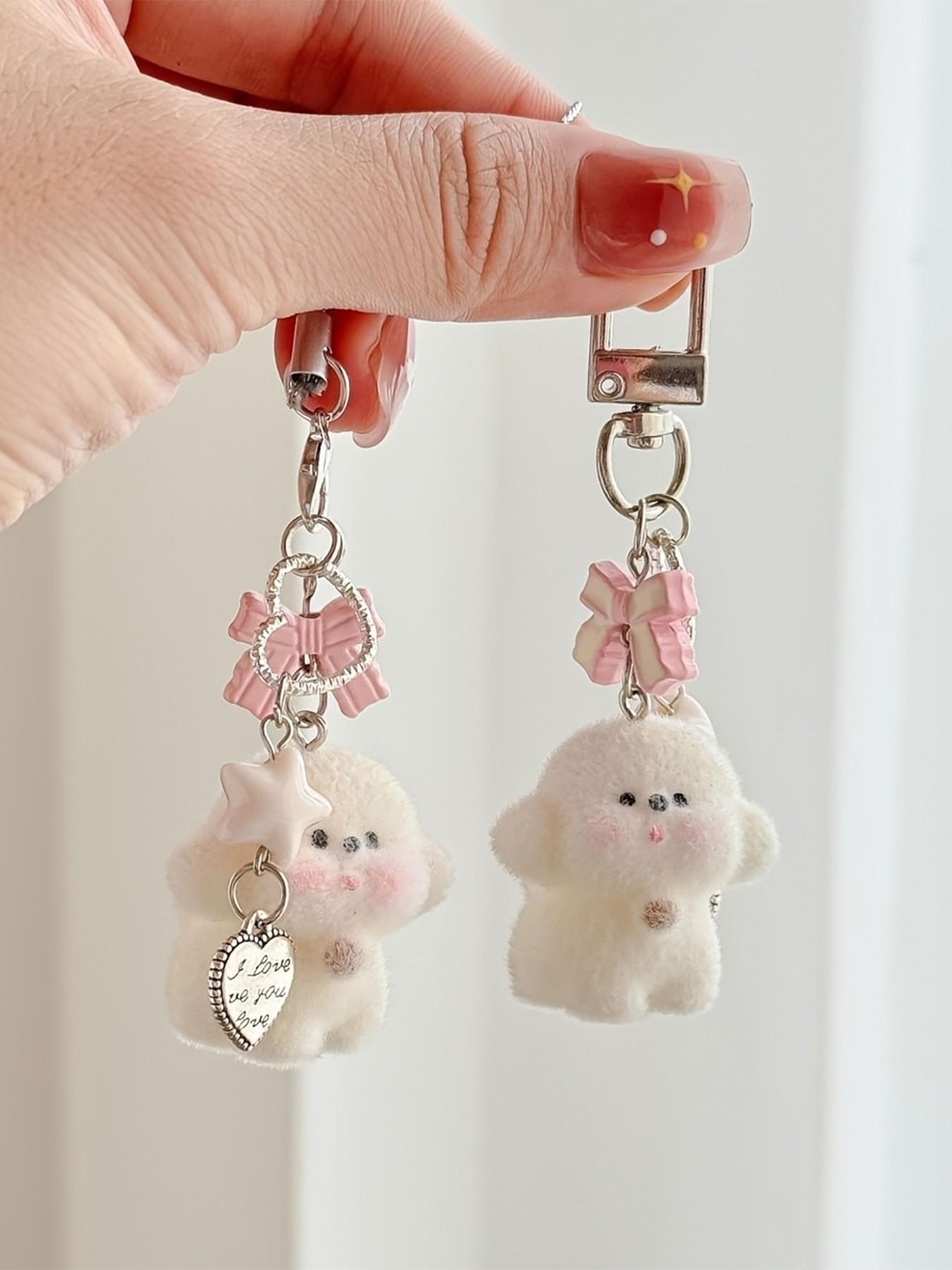 Bow Cute Dog Keychain, I Love You Heart Pendant Bag Charm, Perfect for Daily Use and Holiday Gifts, All-Season Casual Accessory