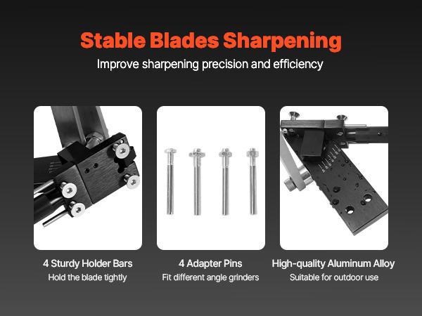 VEVOR Lawn Mower Blade Sharpener and Balancer, 15 - 45 Adjustable Lawnmower Blade Sharpening Tool with 4 Adapter Pins, Ball Bearings 25mm Enlarged Handle, Compatible with Most Angle Grinders