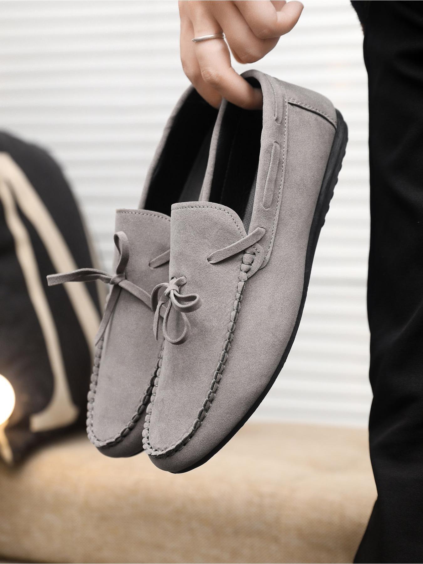 2026 Spring and Autumn New Men's Casual Bean Shoes, Suede Leather with Lace-up Weave Design, Rubber Soft Sole, Daily Commuting Loafers and Business Shoes