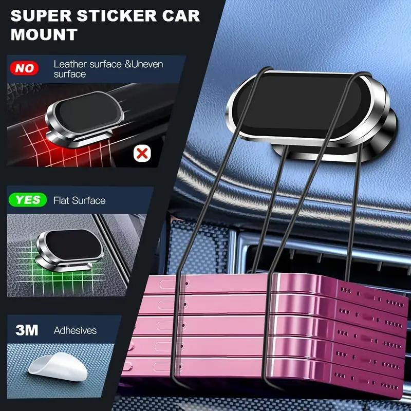 Magnetic Car Phone Mount 2 Pack with 4 Metal Plates 360 Rotation Universal Dashboard Adhesive Holder for iPhone & All Phones Super Magnet Strong Hold Portable Car Use