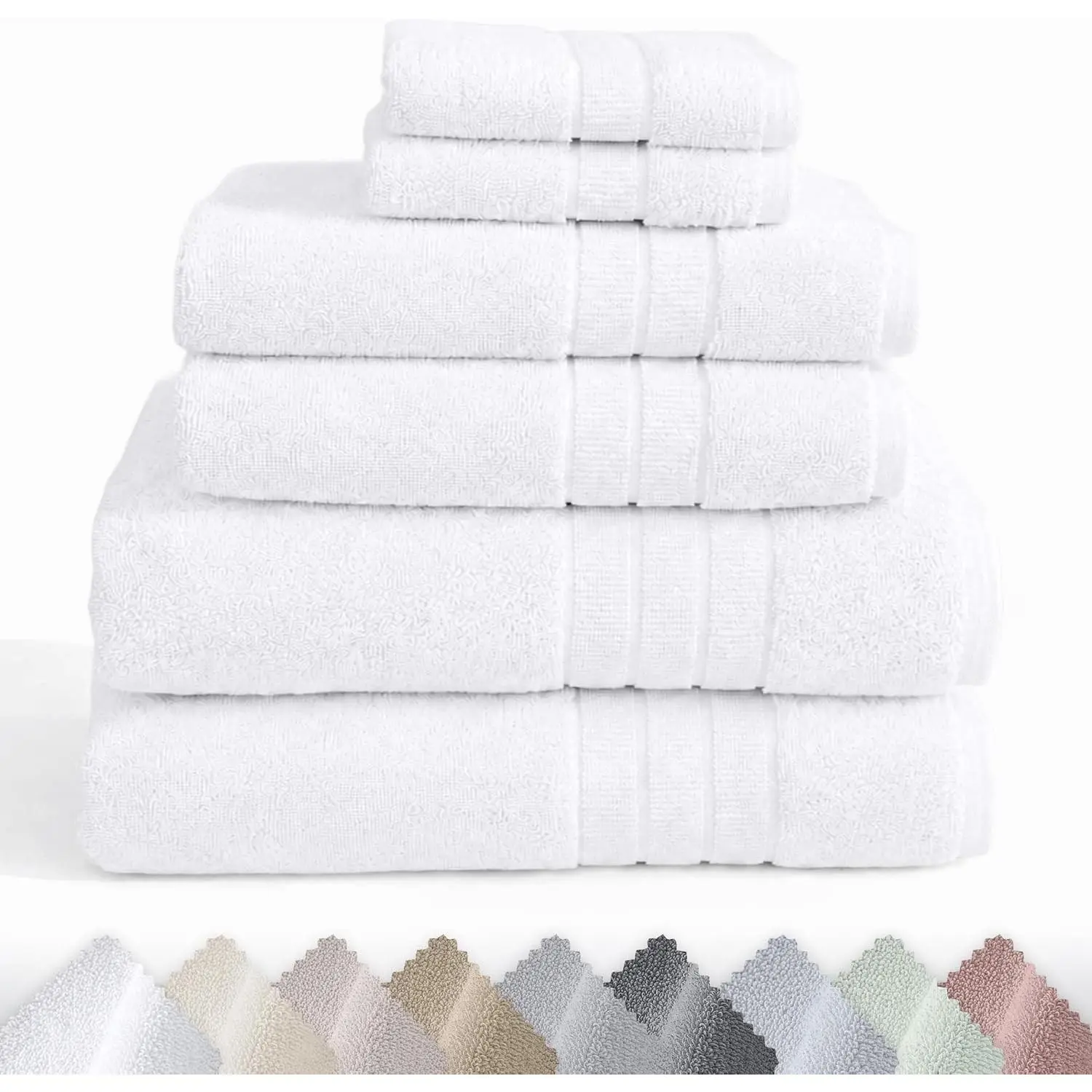 Organic Cotton 6 Pc Bath Towel Set, Bright White | 100% Organic Turkish Cotton, 6-Pc Set: 2 Bath, 2 Hand Towels, 2 Washcloths, 550 GSM, GOTS Certified, Quick-Dry & Absorbent