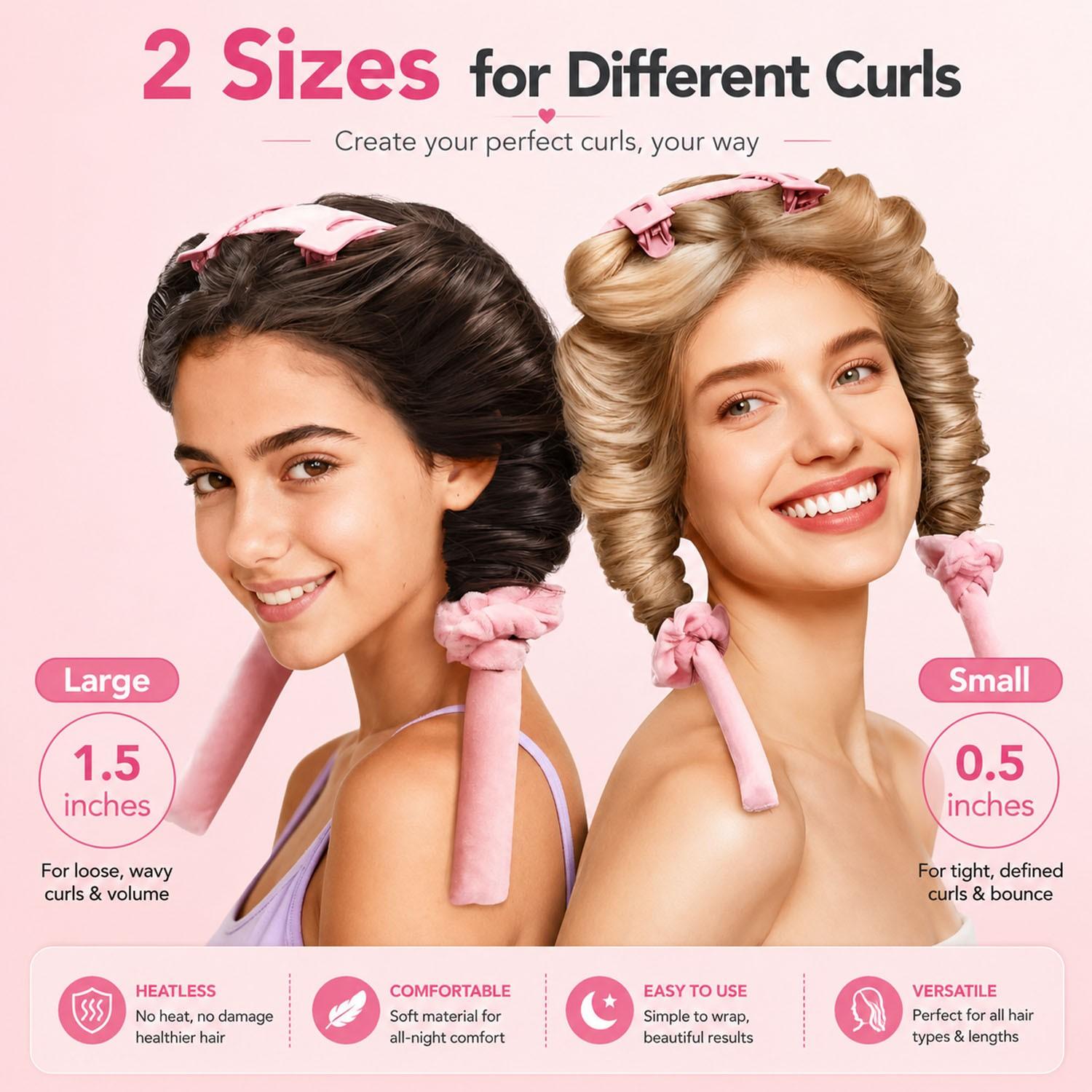 8Pcs Satin Heatless Curling Set, Luxury Overnight No-Heat Hair Curler Kit Heatless Hair Curlers with Satin Bonnet, Curling Headband, Scrunchies, Hair Clip & Hair Ties, Wake Up with Salon-Like Soft Curls, Smooth Waves & Frizz-Free Hair