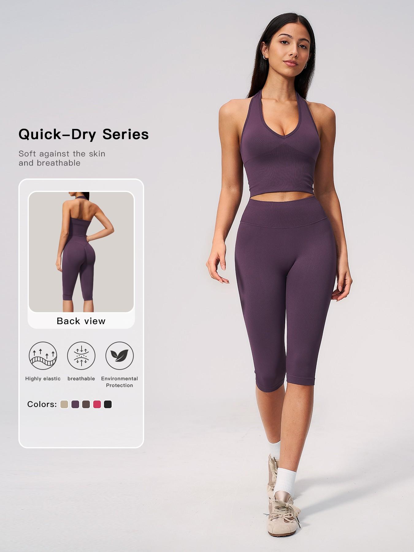 Women's New Ribbed Yoga Set, Shockproof High Stretch Activewear, Tummy Control Butt Lifter Tight Workout Outfit for Running, Training and Fitness, Seamless Yoga Sportswear