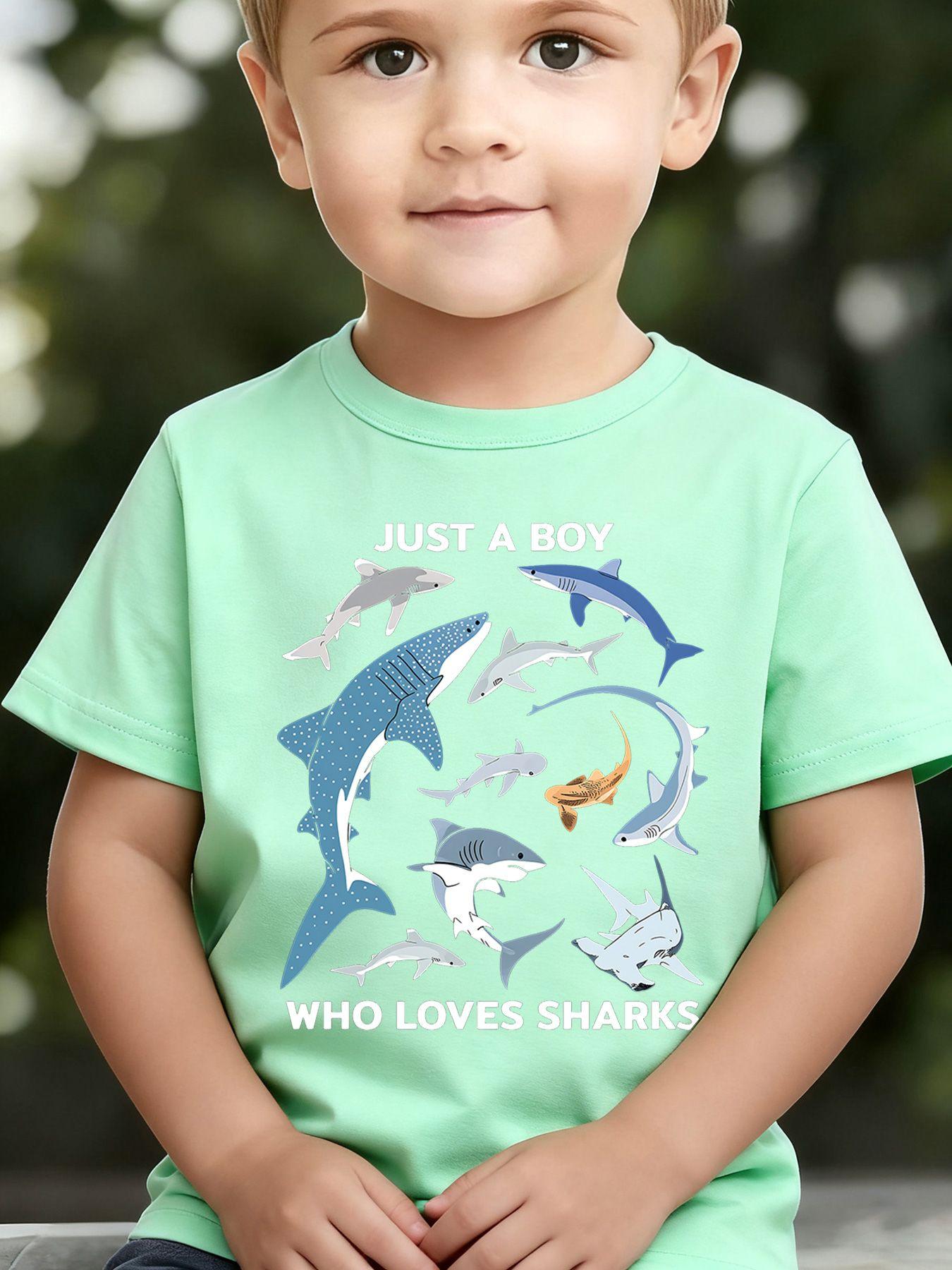 Boys' Summer Breathable & Comfortable "Ocean Animals" Cartoon Print (3-12Y) Casual Sports T-Shirt