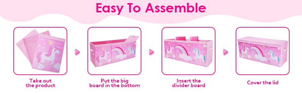 Unicorn Extra Large Toy Box Chest with Flip Lid for Kids, Collapsible Oxford Toy Storage Box with Handles Mesh Pockets, Sturdy Waterproof Toy Box for Bedroom Playroom, 37.7×12.5×15.7 Inch