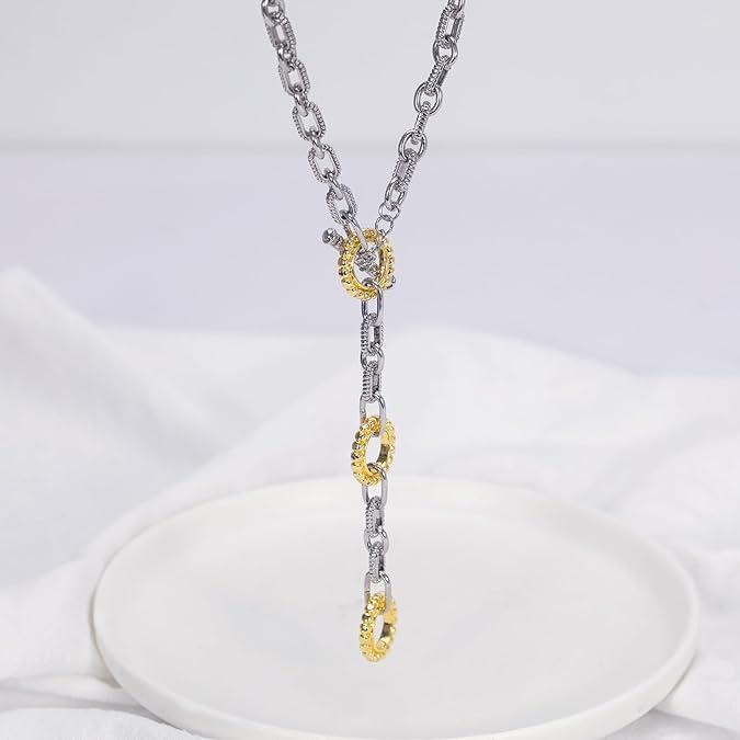 Aprilery Two-Tone Cable Chain Necklace – Designer-Inspired Twisted Rope Oval Link Statement Necklace for Women Chunky Elegant