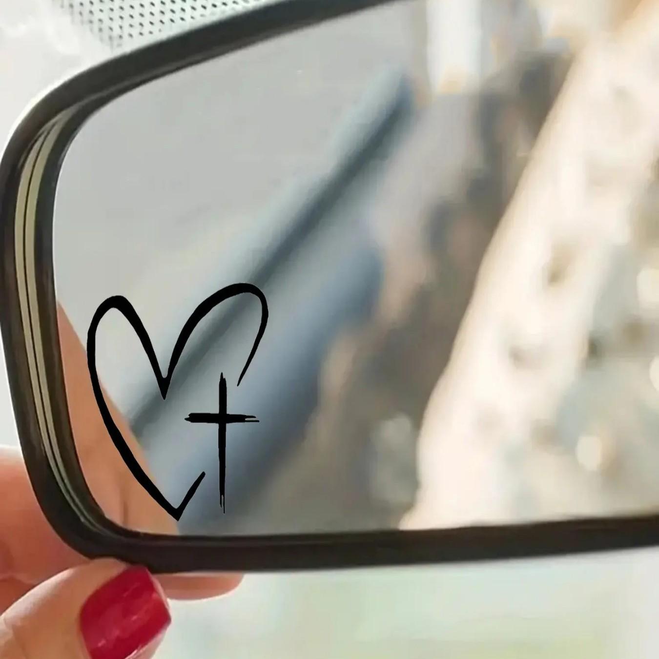 4-Piece Heart and Cross Car Rear View Mirror Stickers, Vinyl Cut Decals, Universal Car Exterior Accessories, Automotive Decorations