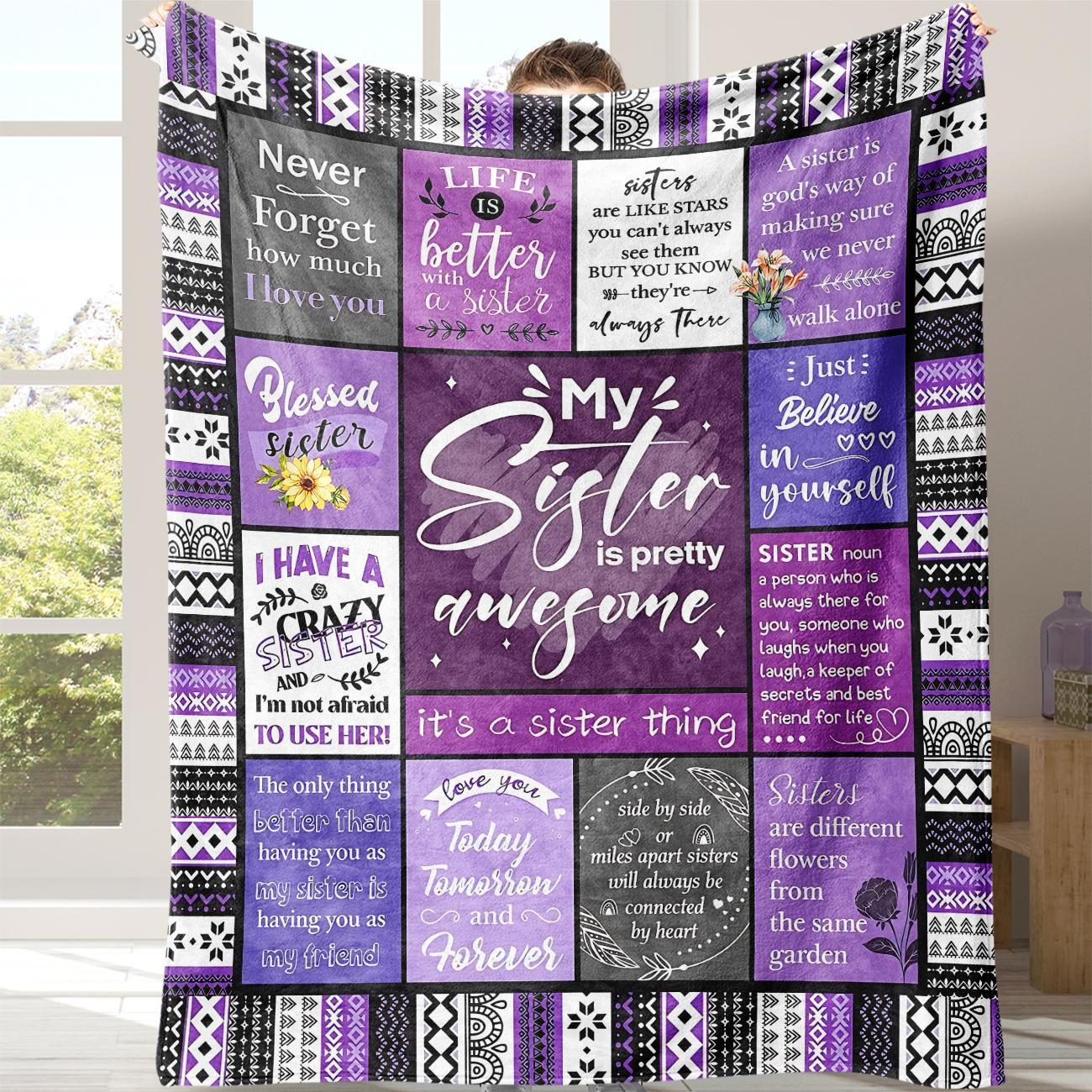 Letter Pattern Blanket with Storage Bag, Letter Print Blanket, Sister Blanket Gift, 1 Count Soft Comfortable Throw Blanket, Warm Napping Blanket for Home Office Travel Camping