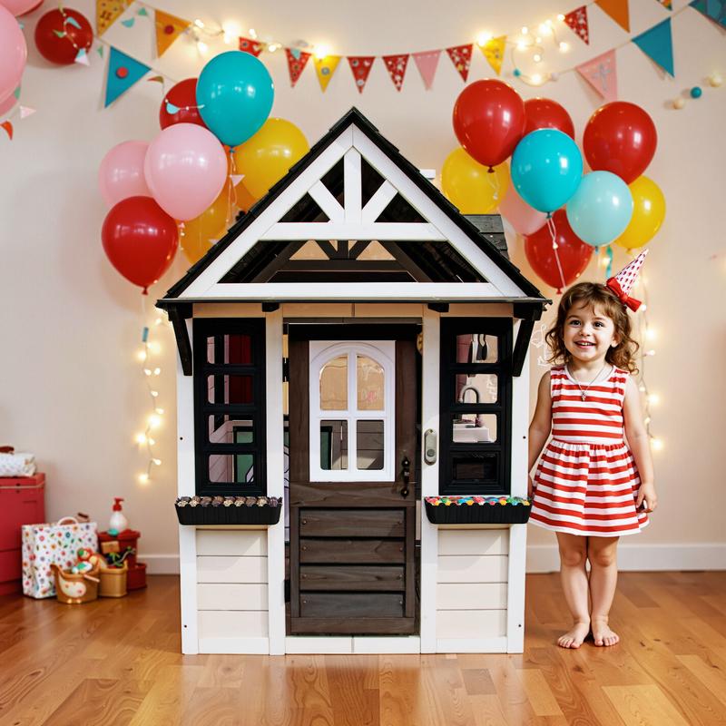 Segmart Outdoor Wooden Playhouse for Kids Ages 4-8 – Play House with Working Doorbell, Kitchen Toys, and Windows – Backyard Play Equipment for Boys & Girls (45”L x 65”H)