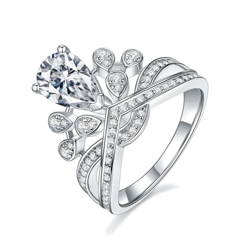 [ASM-R105] Fashion New Design S925 Silver 1.5ct D VVS1 Moissanite Pear Shaped Moissanite Crown Rings for Women