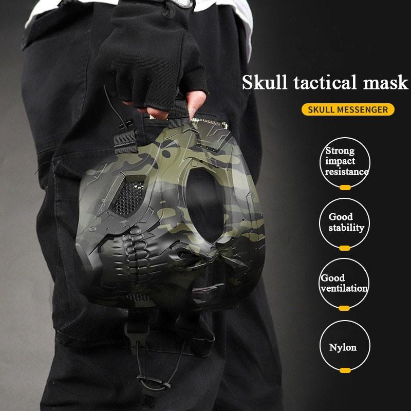 Outdoor Skull Tactical Mask, Helmet wear or Head wear Dual Mode, Halloween Party Game Mask Compatible with Fast Helmet