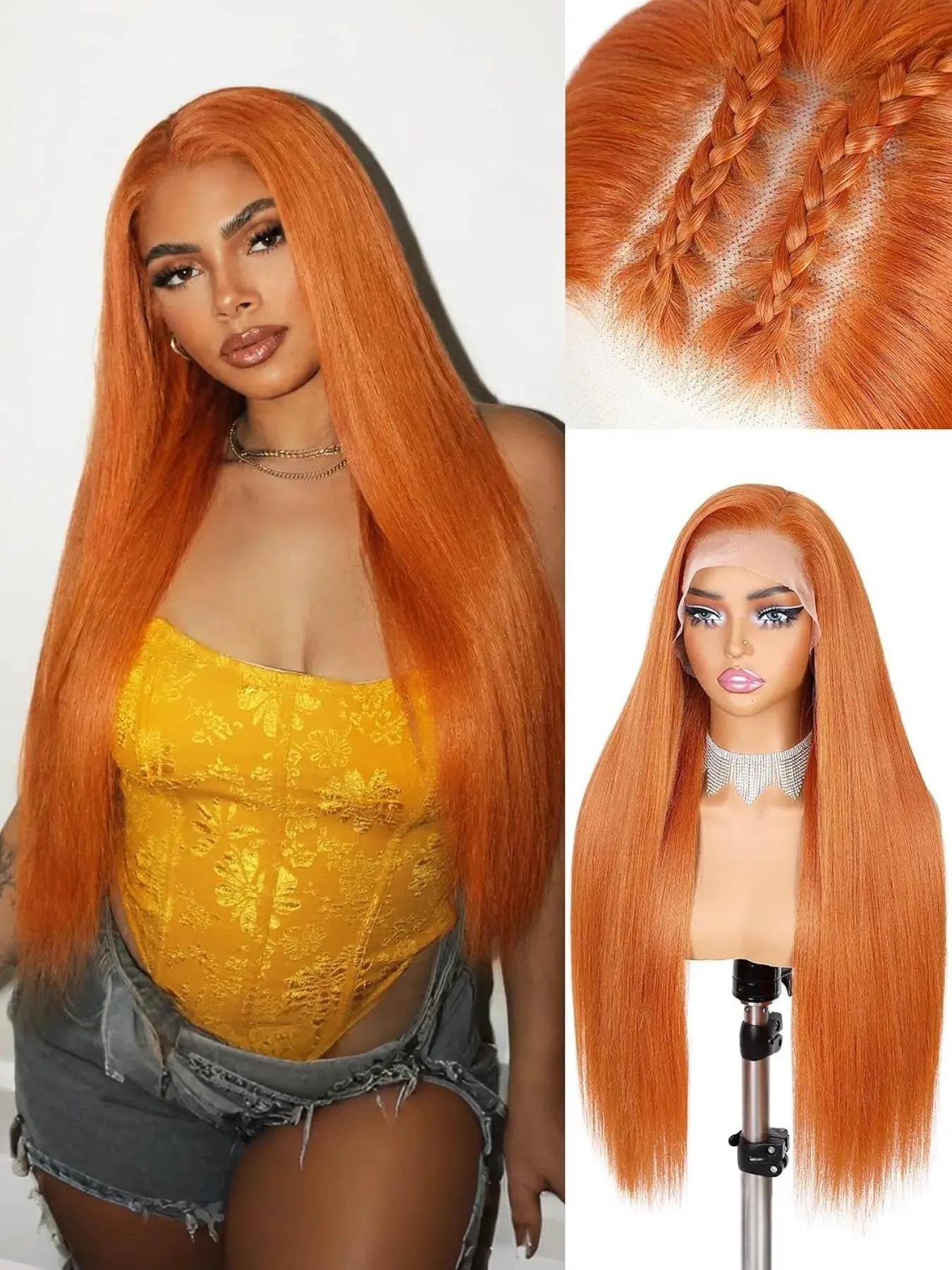 Ginger Wig 13x4 Synthetic Lace Front Wig 26inch Straight Hair Wig Straight Orange Wigs | Beginner Friendly Pre Plucked Natural Looking Daily Wear Party Comfortable Cap Glueless Black Women Girls HD Lace Free Part
