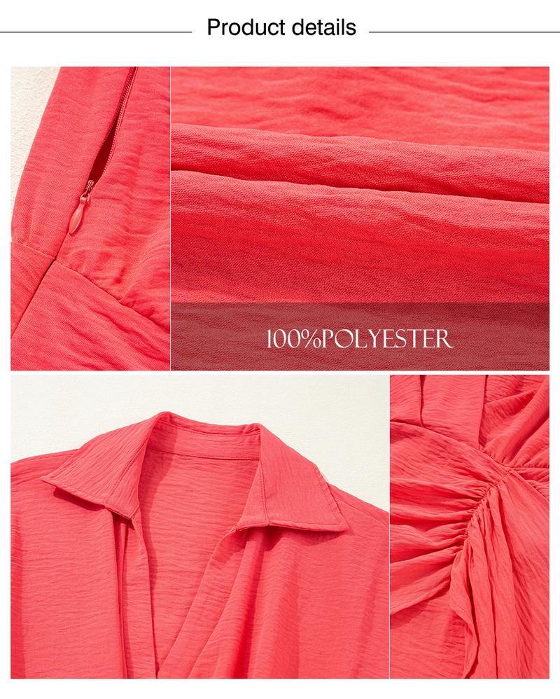 Asvivid Women‘s Summer Dresses Pleated and Waisted Basic Casual Shortsleeve Solid Color Button Front Dress Womenswear