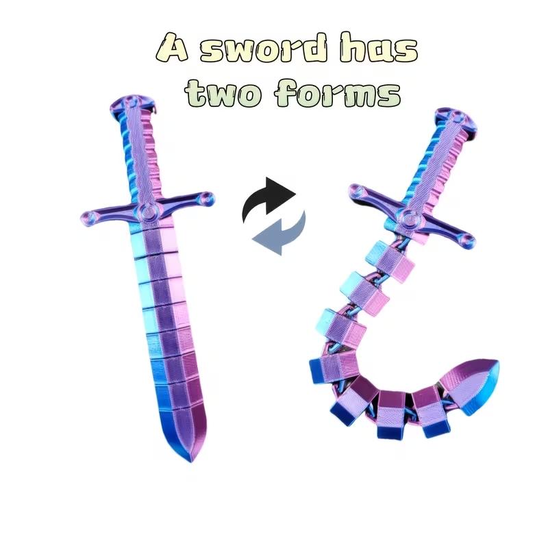 3D Printed Creative Sword Cane, Extendable Sword, Flexible Joint, Office and Bedroom Decor, Colorful Party Gift, Outdoor Game Collection