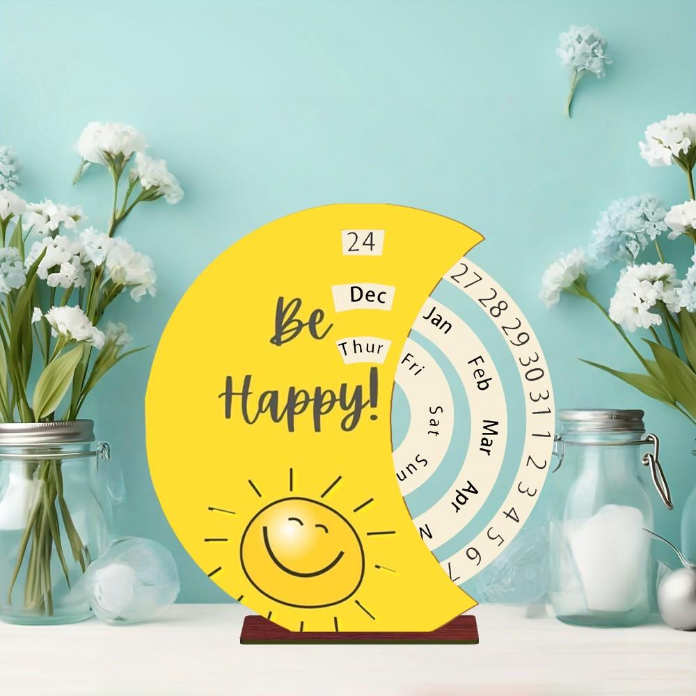 1pc Wooden Rotating Perpetual Calendar Desktop Decor, High-Quality Print, Ideal for Weddings, Anniversaries, Festivals, Living Room, Study, Entryway