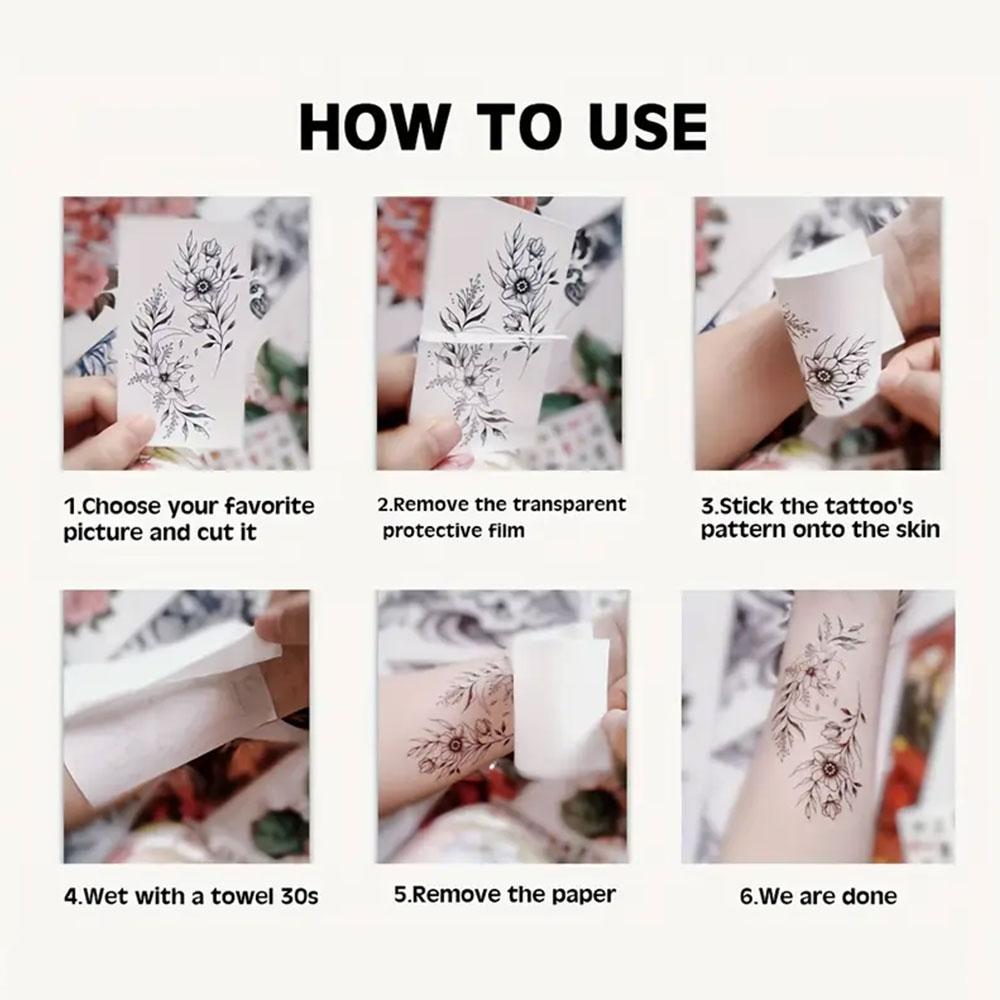 Juice Ink Lasting Lotus Carp Auspicious Pattern Waterproof Temporary Tattoo Sticker Fake Tatoo Body Art Semi Permanent Tatto For Men Women Collarbone Shoulder Wrist