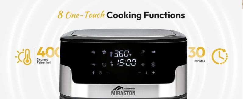 MIRASTON 8.5QT Large Capacity Digital Touchscreen Air Fryer, 8 Cooking Presets, Durable Stainless Steel, Visible Cooking Window, Nonstick Basket, 1500W, Holiday Haul