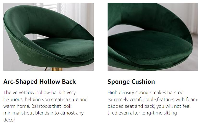 CHAIRUS Counter Height Bar Stools Set of 2, Swivel Velvet Bar Stools Adjustable Bar Chairs with Open Back, Upholstered Kitchen Island Stools with Gold Legs for Home Bar, Pub, Bistro, 24-33 Inch Green CHAIRUS Counter Height Bar Stools Set of 2, Swivel Velvet Bar Stools Adjustable Bar Chairs with Open Back, Upholstered Kitchen Island Stools with Gold Legs for Home Bar, Pub, Bistro, 24-33 Inch Green