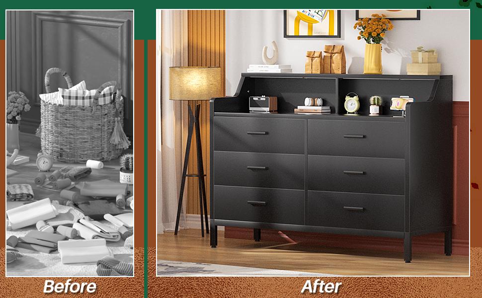 Homieasy 6 Drawer Dresser for Bedroom, Wooden Chest of Drawers with Power Outlets and Smart LED Light, Sturdy Modern Bedroom Furniture, Wide Storage Dresser for Living Room, Closet, Entryway, Black Homieasy 6 Drawer Dresser for Bedroom, Wooden Chest of Drawers with Power Outlets and Smart LED Light, Sturdy Modern Bedroom Furniture, Wide Storage Dresser for Living Room, Closet, Entryway, Black