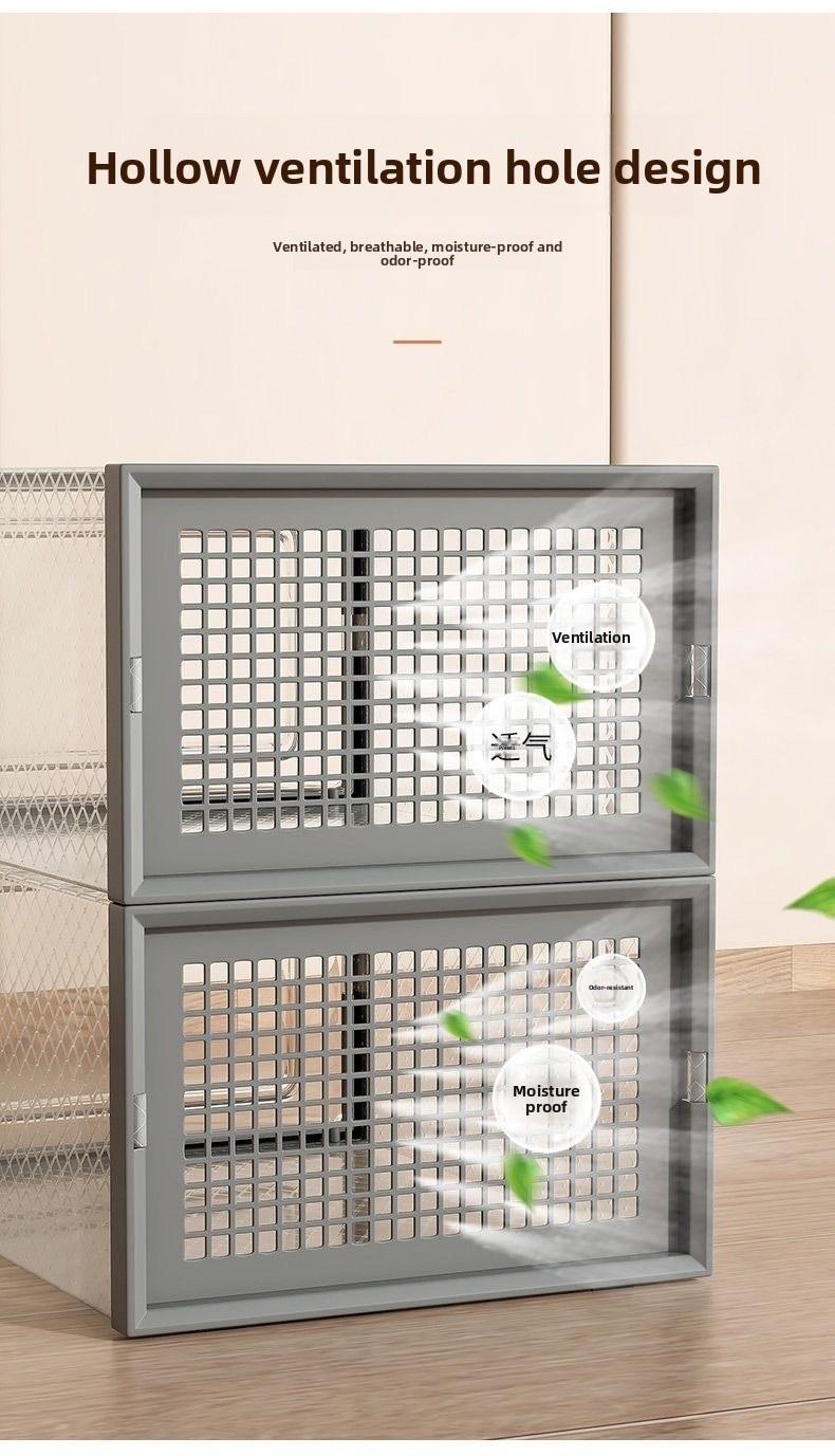 Shoe storage boxes, Shoe organizer, 6-piece sets, made of thick transparent material with lids, foldable and stackable containers allow for flexible arrangement, ideal for organizing sneakers and saving space in entryway