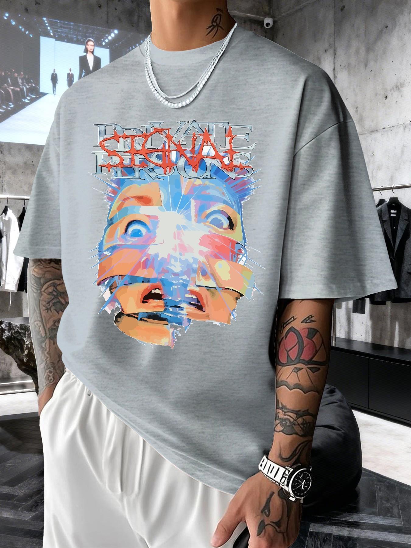 Men's Graphic Print Short Sleeve T-Shirt, Casual Slim-Fit Long Top, Comfortable Round Neck, Spring Summer Streetwear