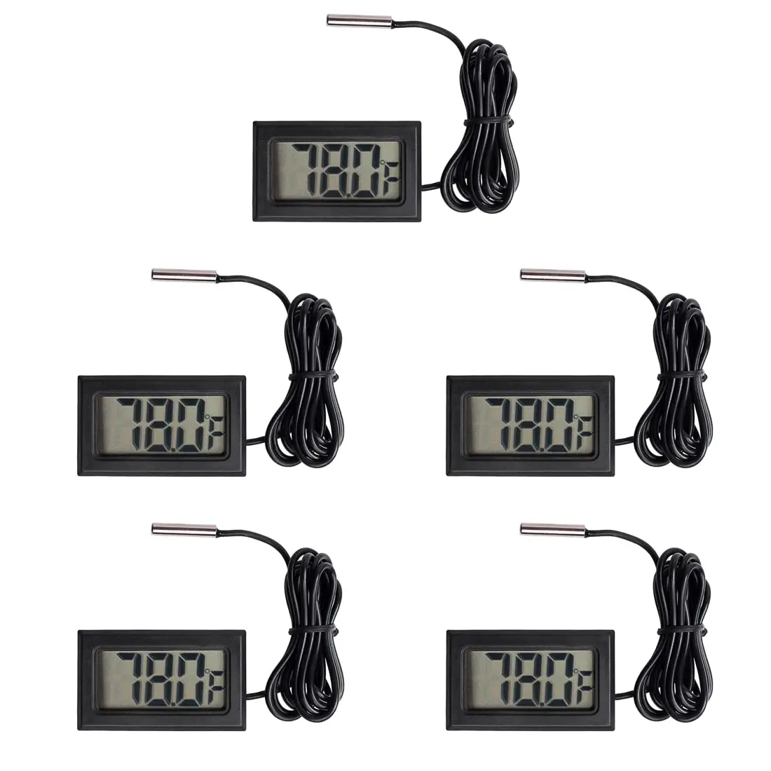 5-Pack Kitchen Utensils Digital LCD Thermometer with Probe, Synthetic Build, -50°F–230°F Fahrenheit-Only for Fridge and Water Temperature Monitoring