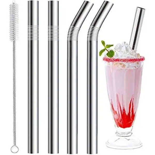4 Pack 0.4" Wide Bore  Stainless Steel Metal Smoothie Straws | -Grade Steel wide metal straws 8.5" &10.5" for 20 oz&30 oz tumbler, 0.4" wide bore for smoothie, milkshake, bubble, boba