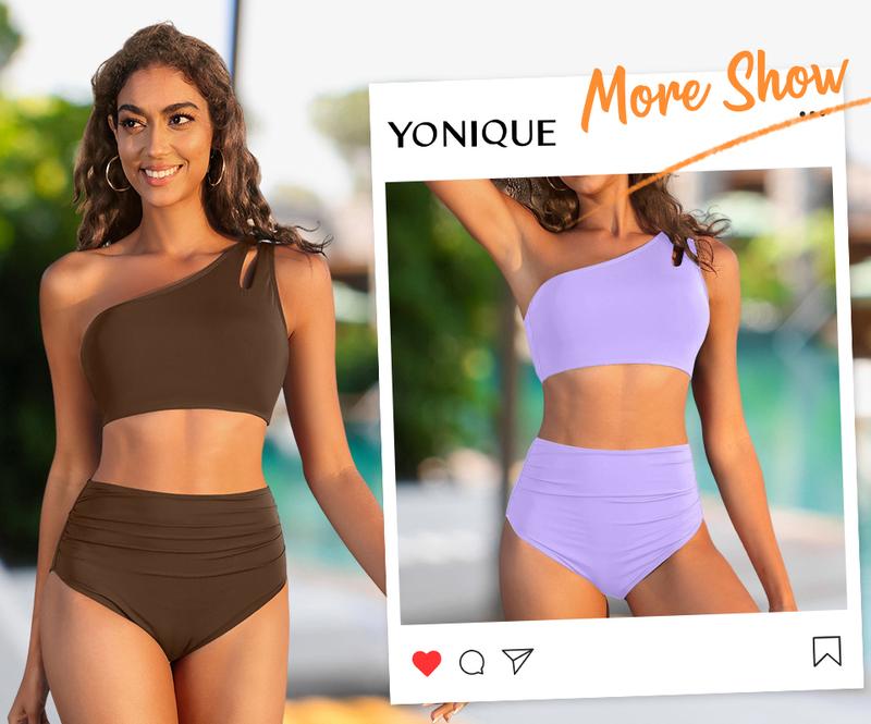 Yonique Women High Waisted Bikini - One Shoulder Bathing Suit Tummy Control Two Piece Swimsuit 2025