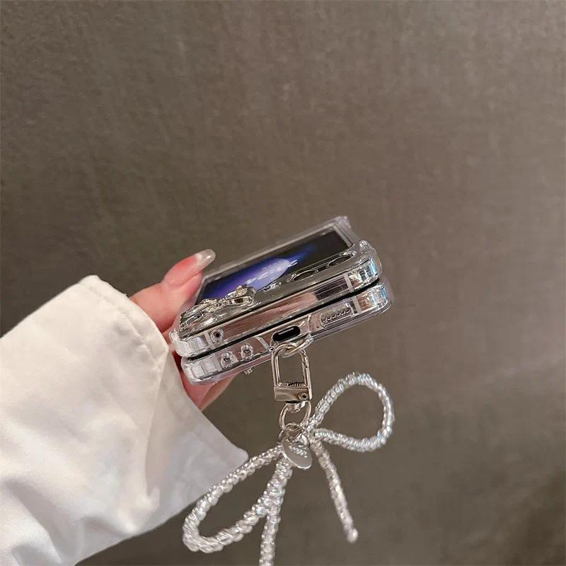 Butterfly Bowknot Phone Case For Samsung Galaxy Z Flip 7 6 5 4 Protective Back Cover For ZFlip5 ZFlip6 ZFlip7 Case Shell