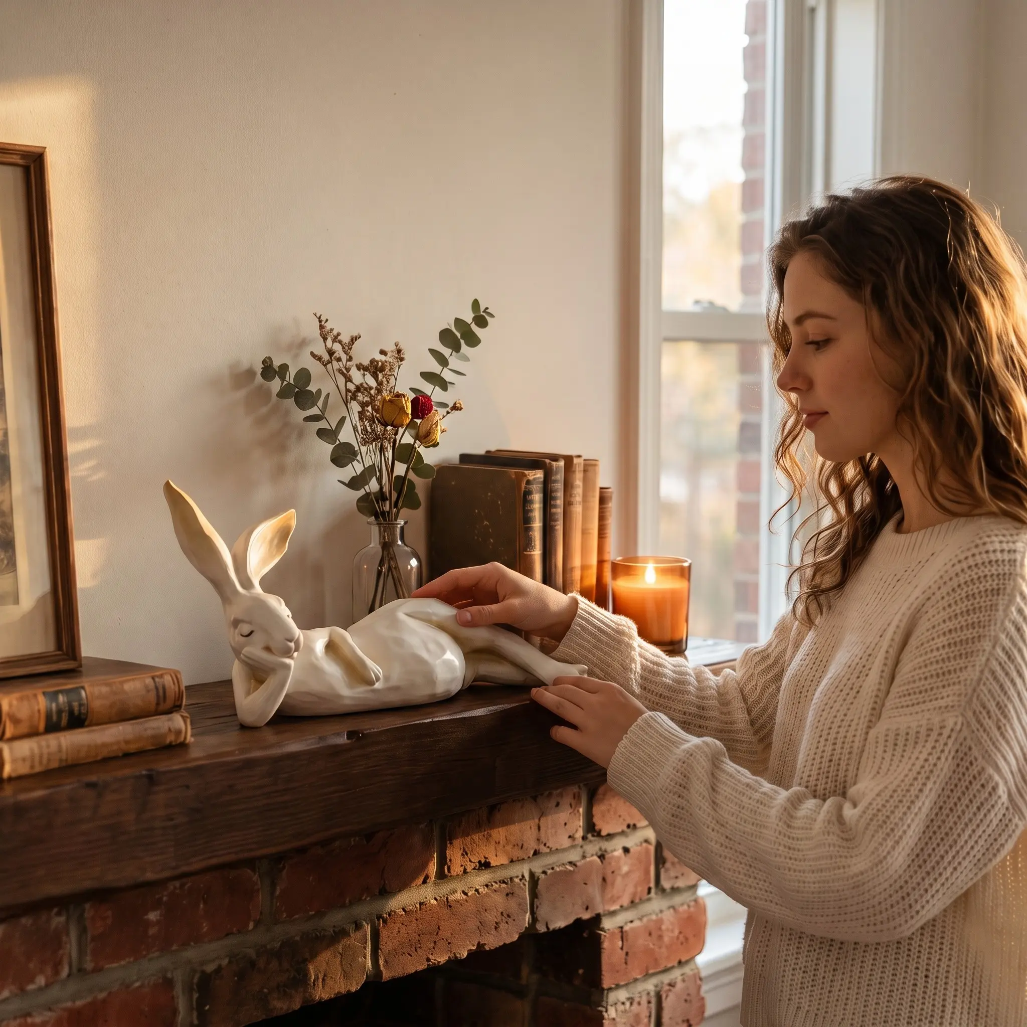 Lazy Sleeping Bunny Resin Figurine, 12.6-Inch Large White Rabbit Statue, Home Decor Sculptures, Figurine Decoration, Cozy Room Aesthetic Decor, Unique Housewarming & Birthday Gift, Ideal for Cottagecore Farmhouse, Living Room, Bedroom & Mantel