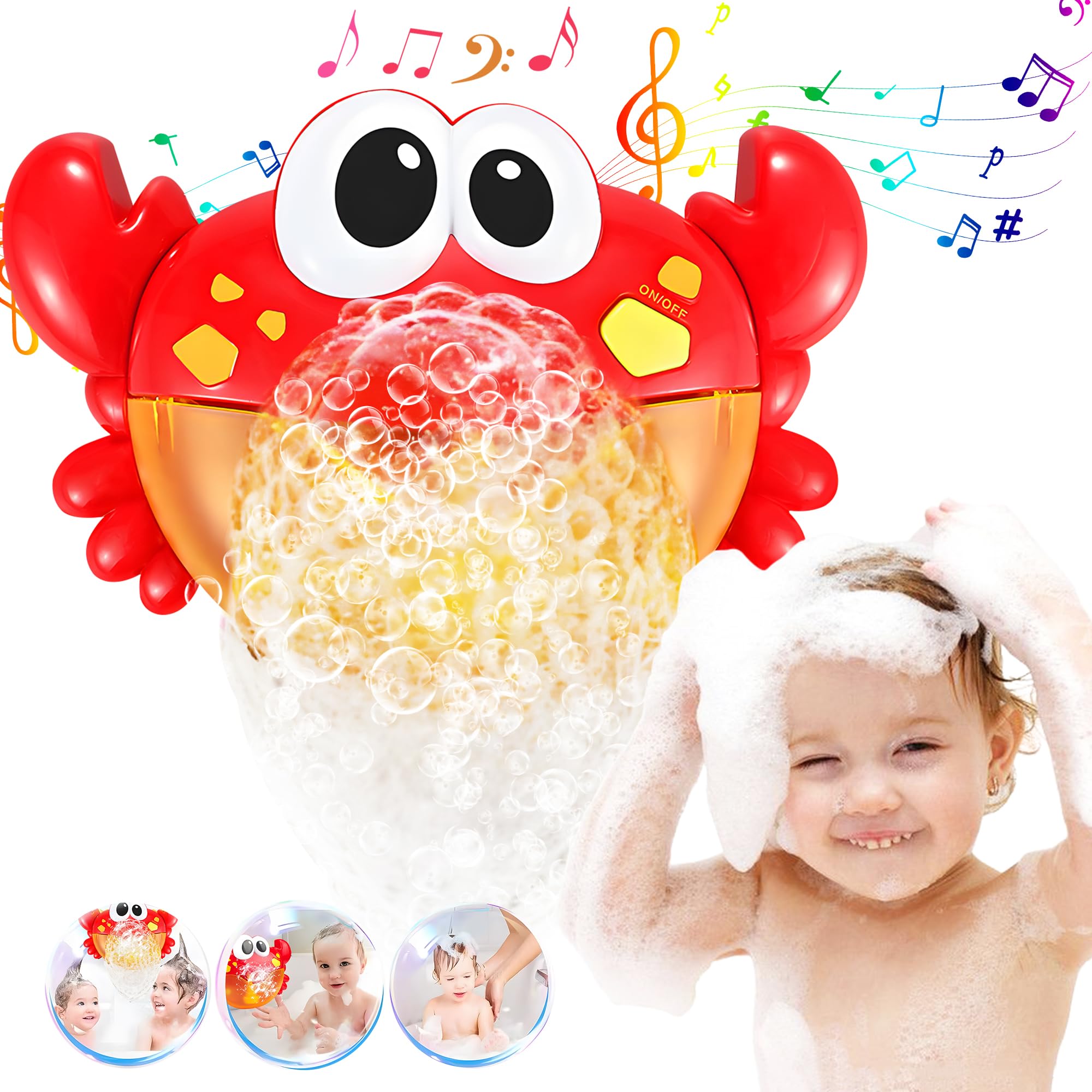 Crab Bubble Machine Toy for Bath Time, Electric Musical Crab Bath Toy for Infants and Toddlers, Fun Water Play for Boys and Girls, Bath Bubble Maker