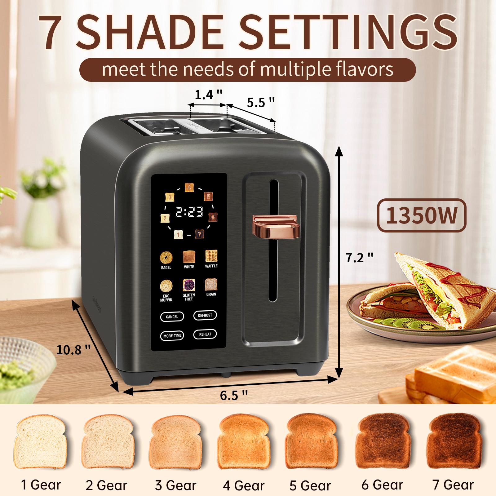 Stainless Toaster LCD Display&Touch Button,Toaster 2 Slice,  50% Faster Heating Speed, 1.4'' Wide Slots Toaster, 4 Basic+More Timer Functions, Removable Crumb Tray, 1350W tiktokshopspringglowup