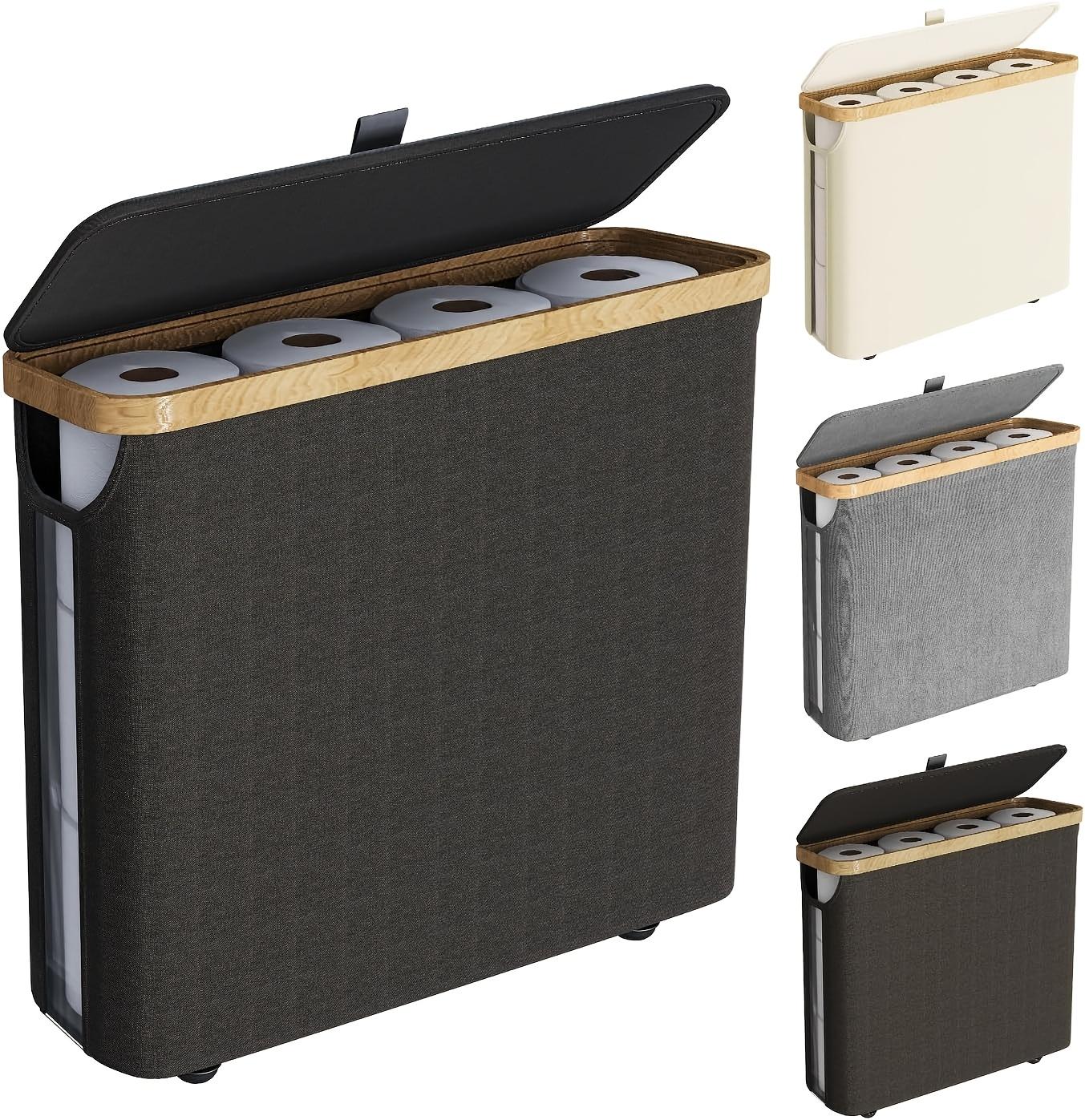 12 Rolls Bamboo Storage Rack with Lid - 7.93 Gallon Capacity, Modern Fabric Storage Basket, Multi-Functional Organizer with Handles, Durable Bamboo Bathroom Organizer and Storage Shelf Basket