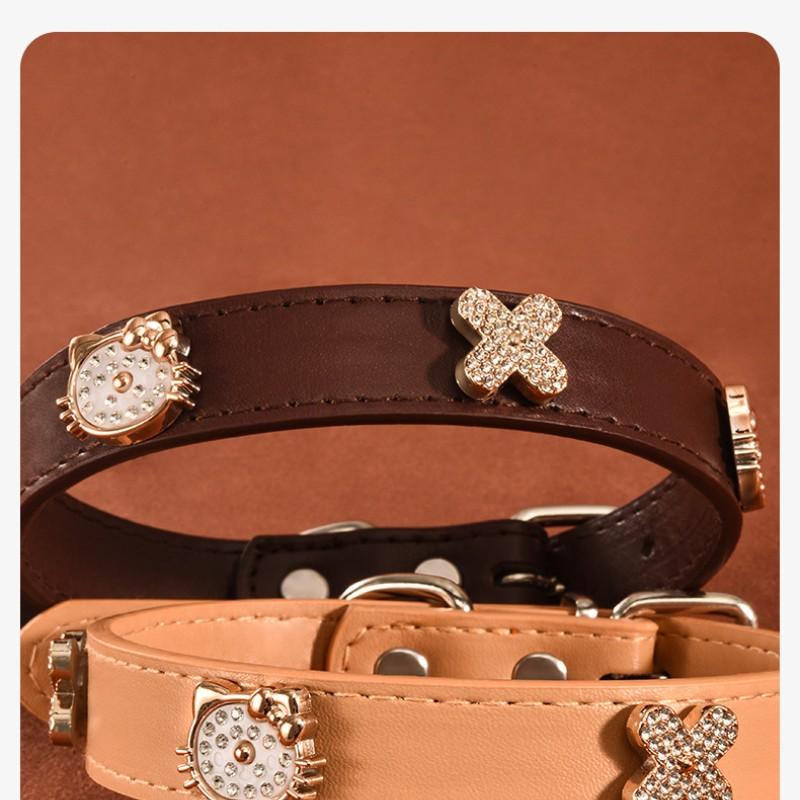 Leather Pet Collar for Small Dogs and Cats, Pearl and Rhinestone Design, Stylish Dog Harness Accessory, Elegant Cat Necklace