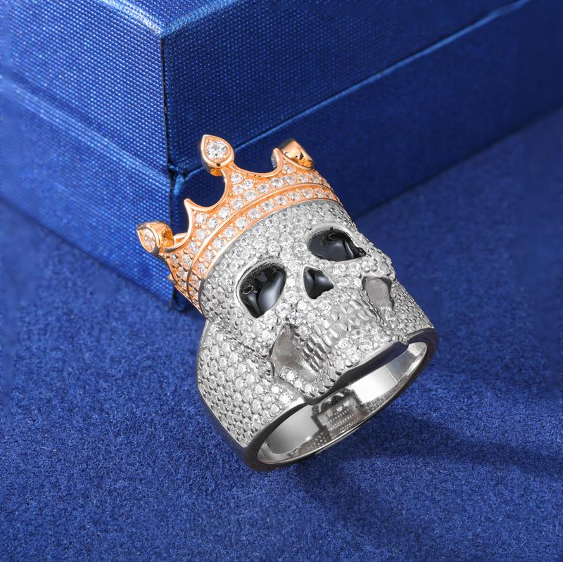 【#R361 】UCCIYO 18K Gold-Plated Skull Ring with Lab-Grown Moissanite S925 Sterling Silver Synthetic Moissanite Ring for Women Men Hip Hop Jewelry Gift