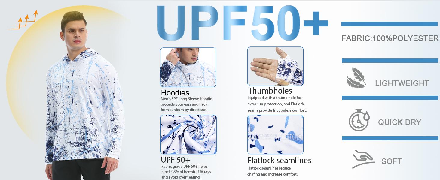 WELIGU Men's UPF 50+ Sun Protection Hoodie Shirt Long Sleeve SPF Fishing Outdoor UV Hiking Lightweight Shirts