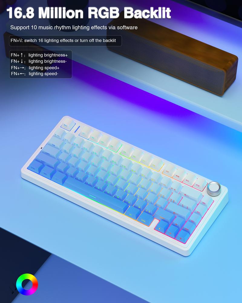 AULA F75 Pro Wireless Gaming Mechanical Keyboard, Knob Control 75% Washer Hot Swappable Custom Keyboard, Tri-Mode Connect RGB Backlight, Pre-lubricated Linear Switches, Side Printed PBT Keycaps , Gradient Blue Creamy Keyboard  TikTokShopfalldealsforyou