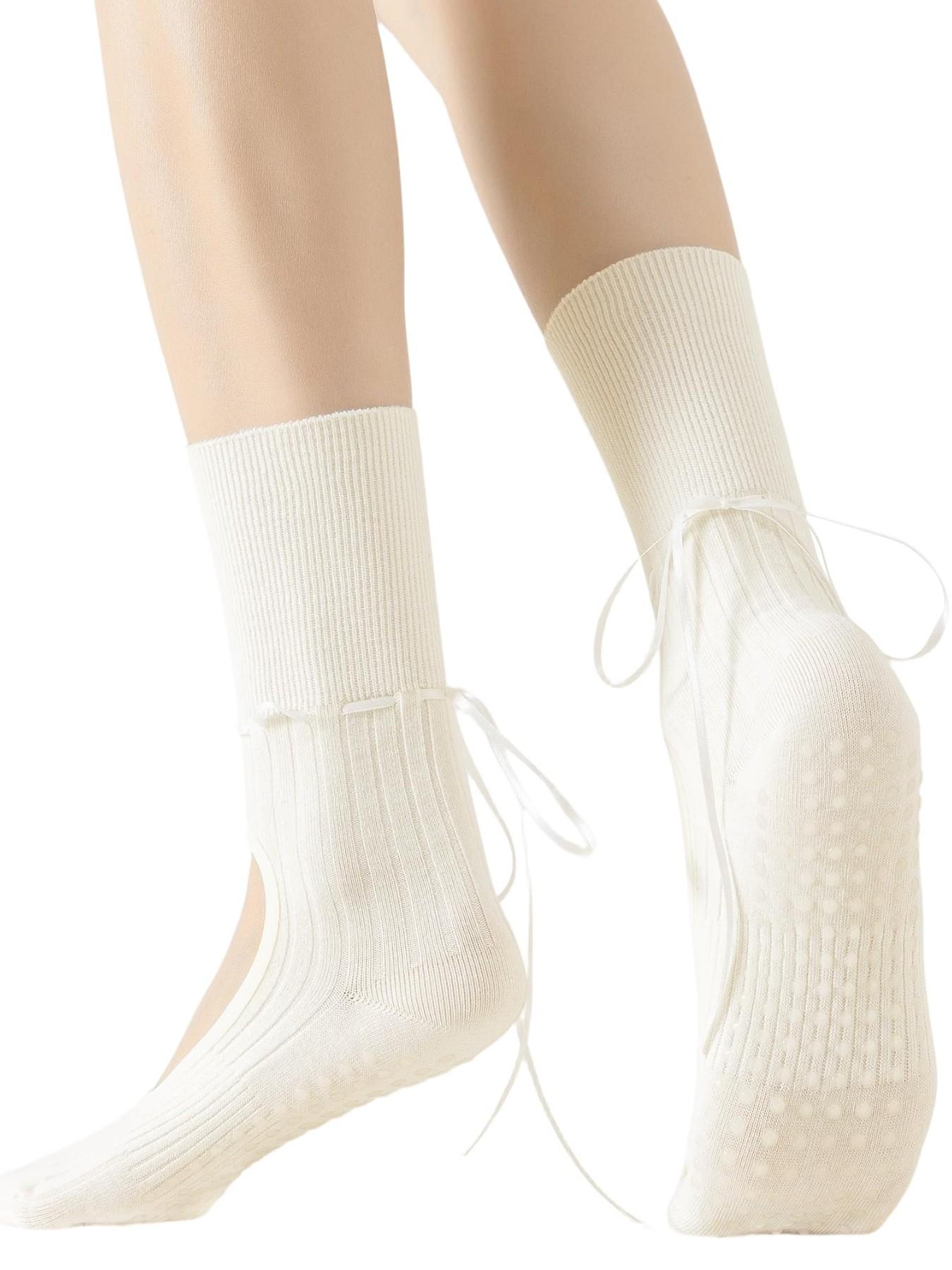 2 Pairs Anti-Slip Yoga Socks Set!Bow Open-Back Pilates Socks for Women, Non-Slip