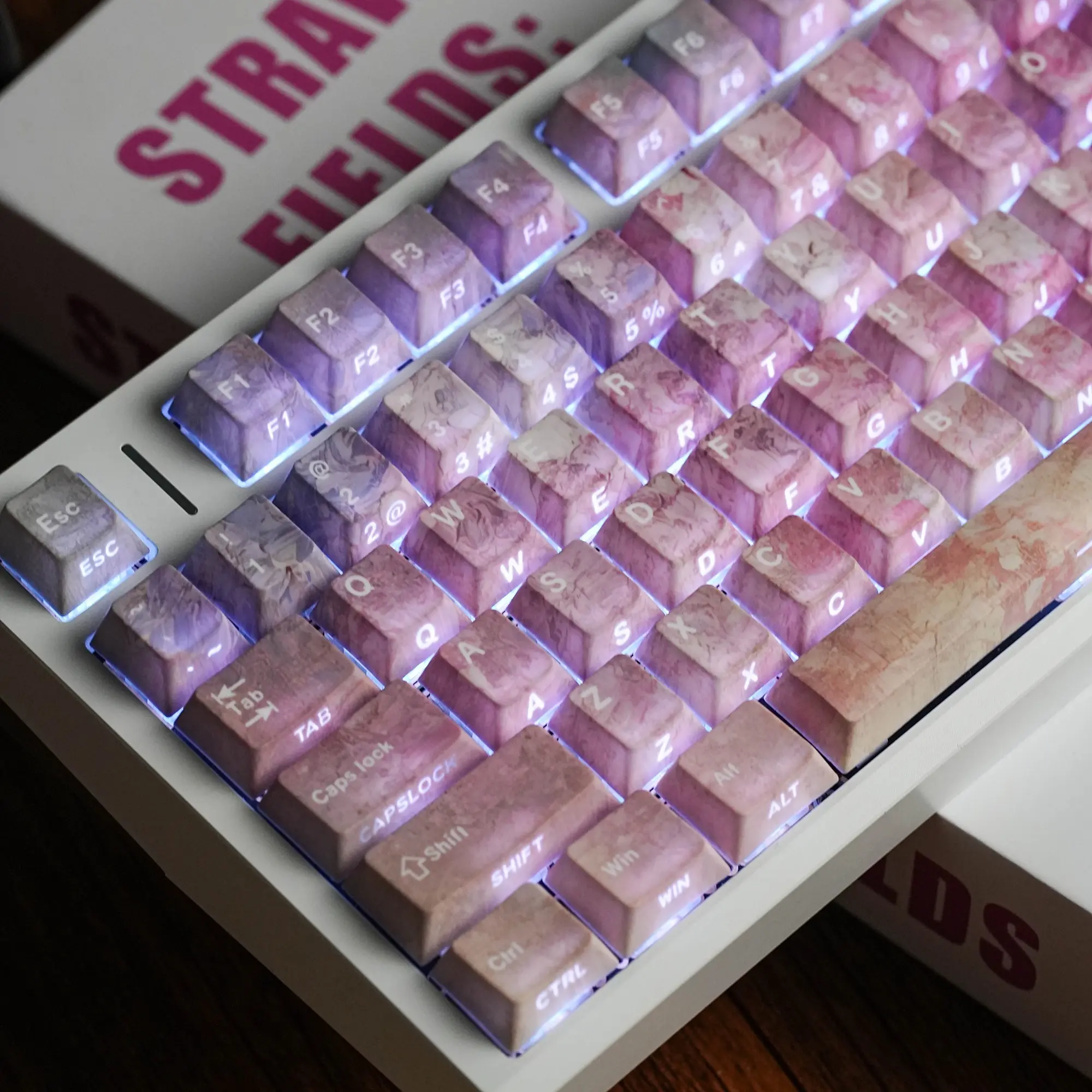 Lavender Bloom Keycaps 131 Keys PBT Cherry Profile Side-lighted South-facing 5 Dye-Sub Big Set Suitable for Mechanical Keyboard English UK