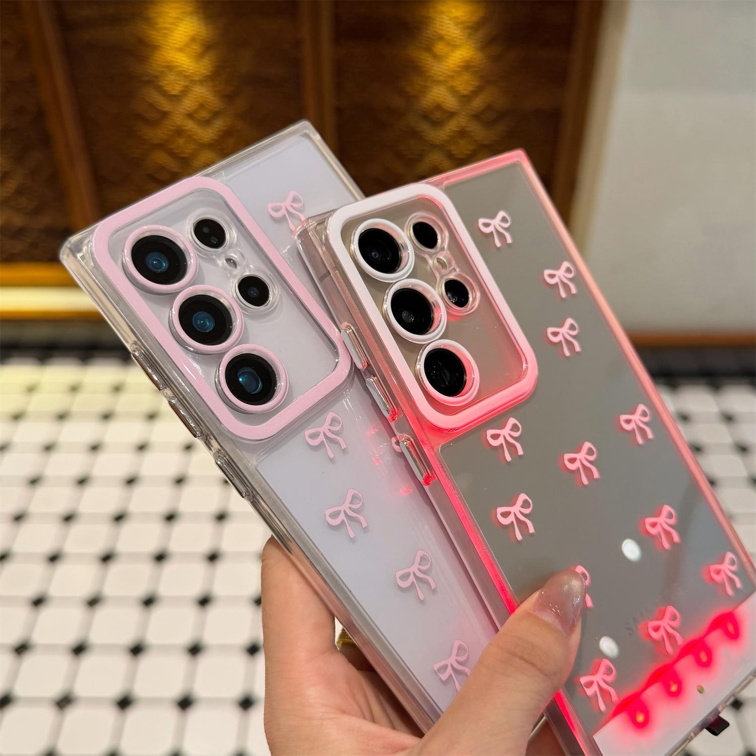 LED Light Up Bowknot Case for Samsung Galaxy S24/S25/S26 Ultra Plus, LED Flash Light up Incoming Call Phone Case, Shockproof Clear TPU Cover for Women Girls, Accessories, Smartphone#SummerVibes summervibes Cellphone Protection